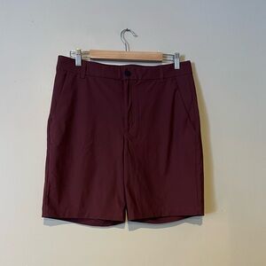 VRST Stretch Chino 8.5” Shorts Athleisure Maroon Red Flat Front Preppy Men’s 34